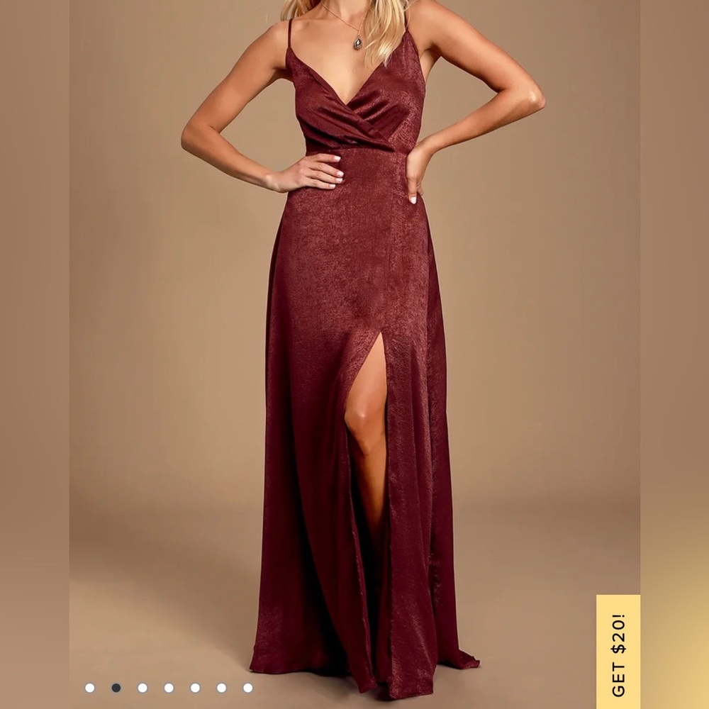 Lulu’s Constantine Burgundy Satin Maxi Dress - NWT - Size Medium